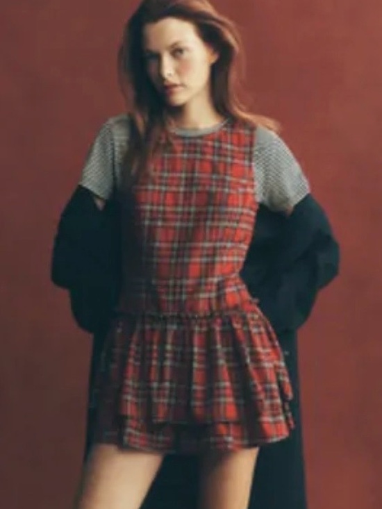 Porridge Dresses & Skirts - Porridge by anthropologie Red holiday Sleeveless plaid Mini Dress with Ruffle
